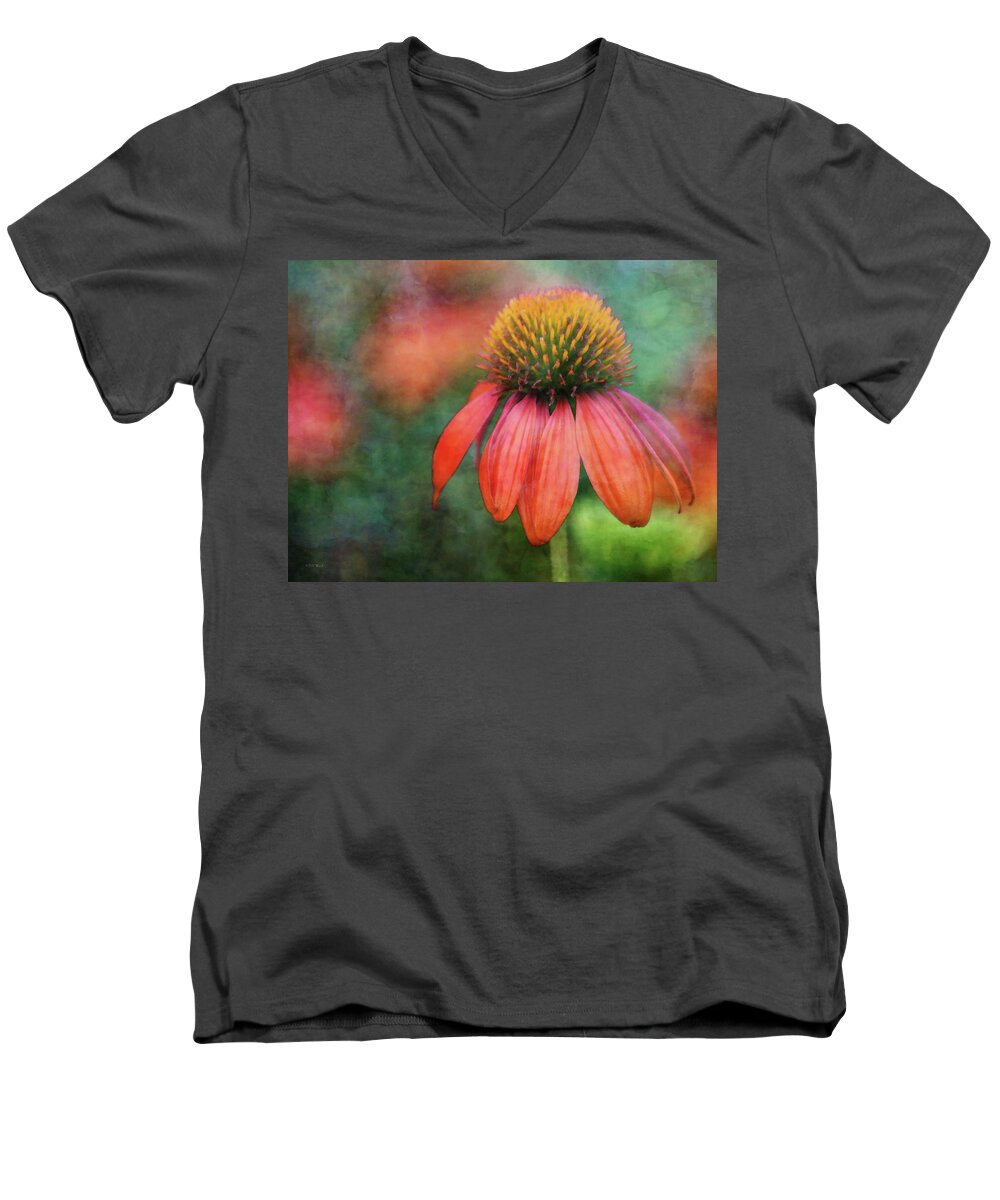 Impressionist Men's V-Neck T-Shirt featuring the photograph Orange Coneflower 2576 IDP_2 by Steven Ward