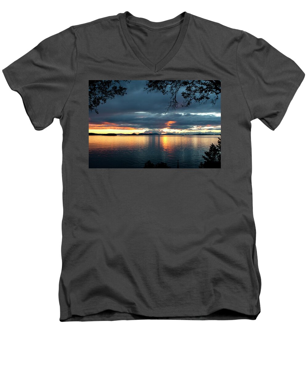 Sunset Men's V-Neck T-Shirt featuring the photograph Orcas Island Sunset by Lorraine Devon Wilke