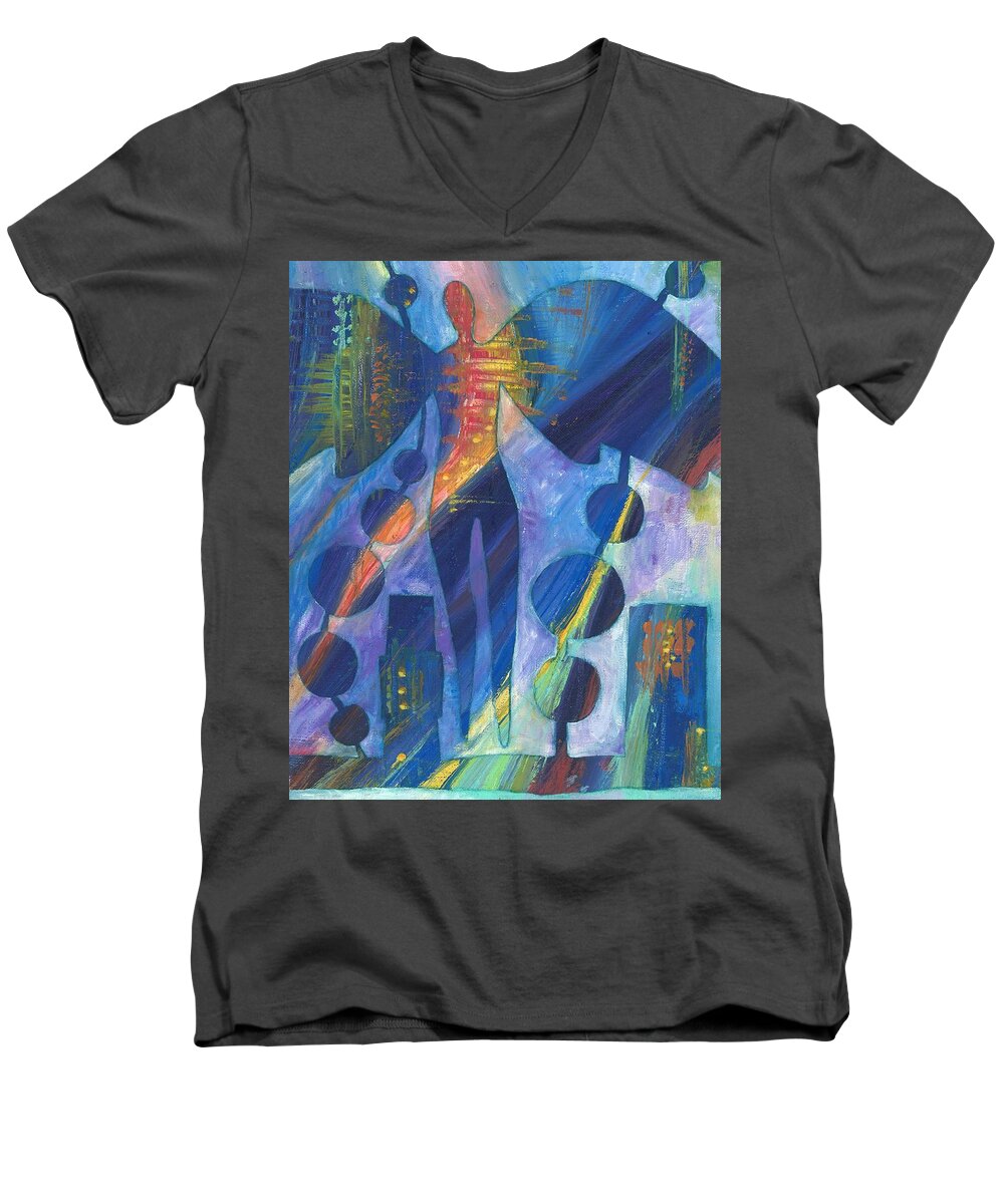  Woman Men's V-Neck T-Shirt featuring the painting Orion by Casey Rasmussen White