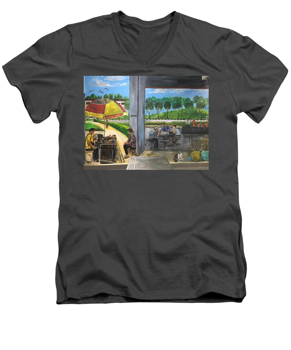 Wallart Men's V-Neck T-Shirt featuring the painting Our Home, Our Community by Belinda Low
