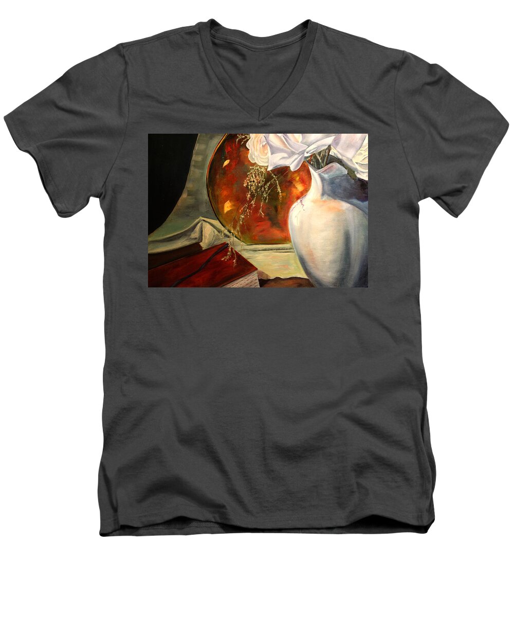 Oil On Canvas Men's V-Neck T-Shirt featuring the painting Out of the Best books by Nila Jane Autry