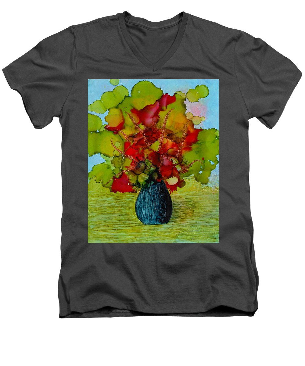 Flowers Men's V-Neck T-Shirt featuring the painting Out of the Blue by Laurie Williams