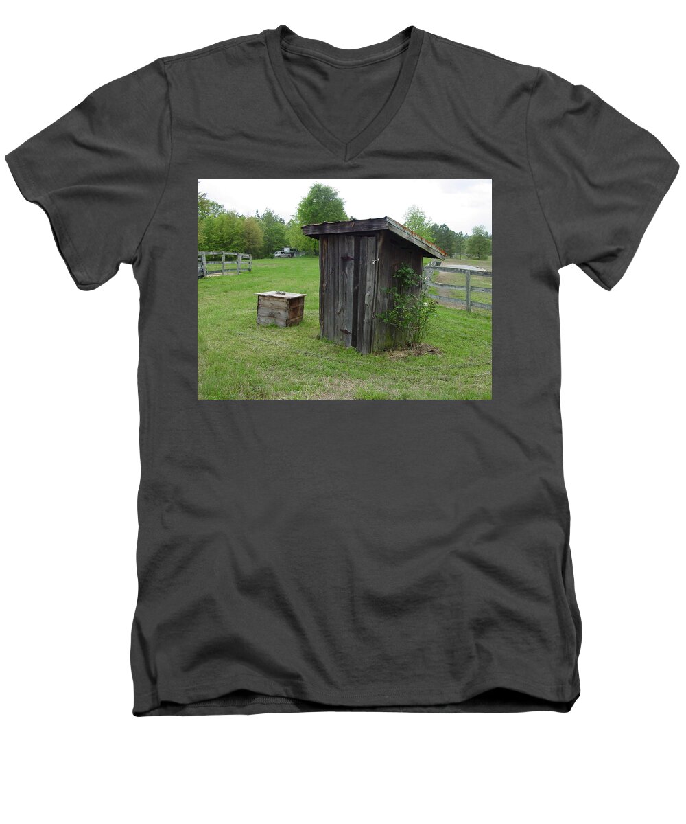 Outhouse Men's V-Neck T-Shirt featuring the photograph Outhouse by Quwatha Valentine
