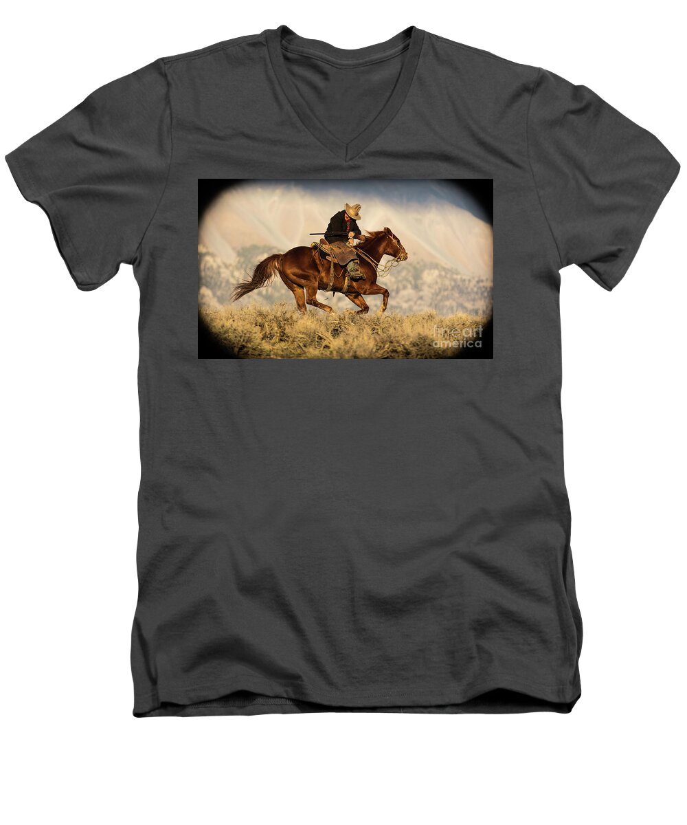 Hannah Men's V-Neck T-Shirt featuring the photograph Outlaw Kelly Western Art by Kaylyn Franks by Kaylyn Franks