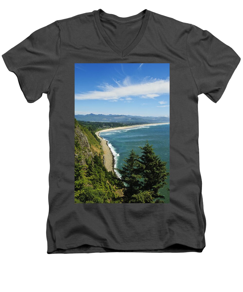 101 Men's V-Neck T-Shirt featuring the photograph Overlooking Nehalem Bay by Greg Vaughn - Printscapes
