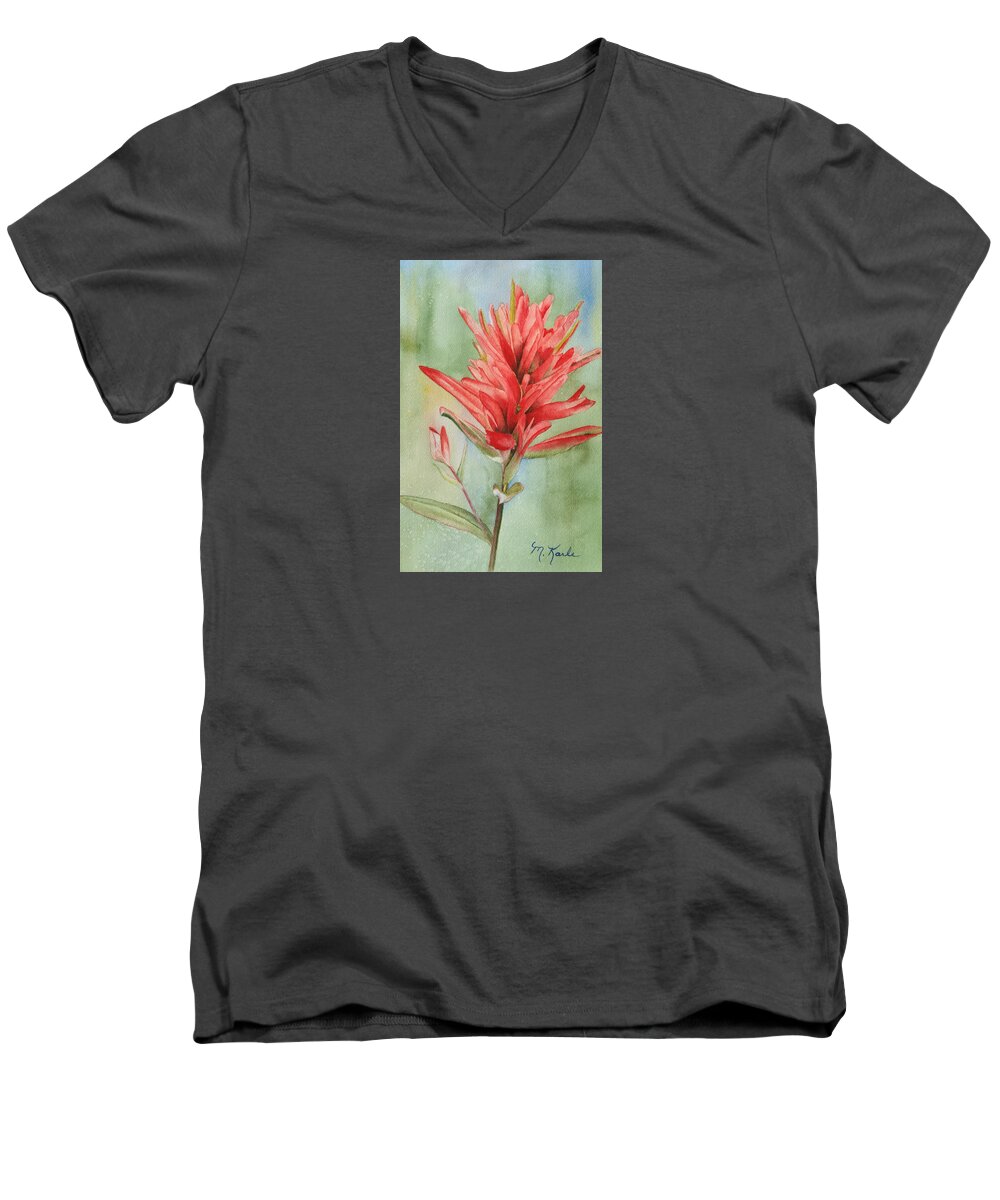 Flower Men's V-Neck T-Shirt featuring the painting Paintbrush Portrait by Marsha Karle