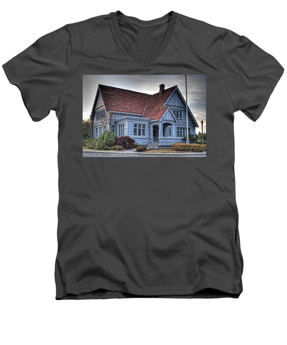 Hdr Men's V-Neck T-Shirt featuring the photograph Painted Blue House by Brad Granger