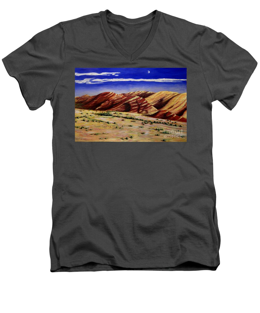 Landscape Men's V-Neck T-Shirt featuring the painting Painted Hills by Lisa Rose Musselwhite