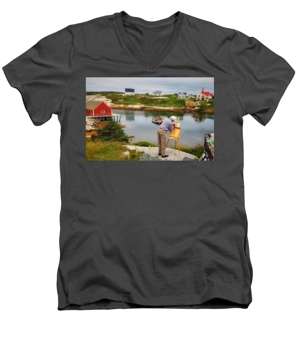 Art Men's V-Neck T-Shirt featuring the photograph Painting Peggys Cove by Mary Capriole