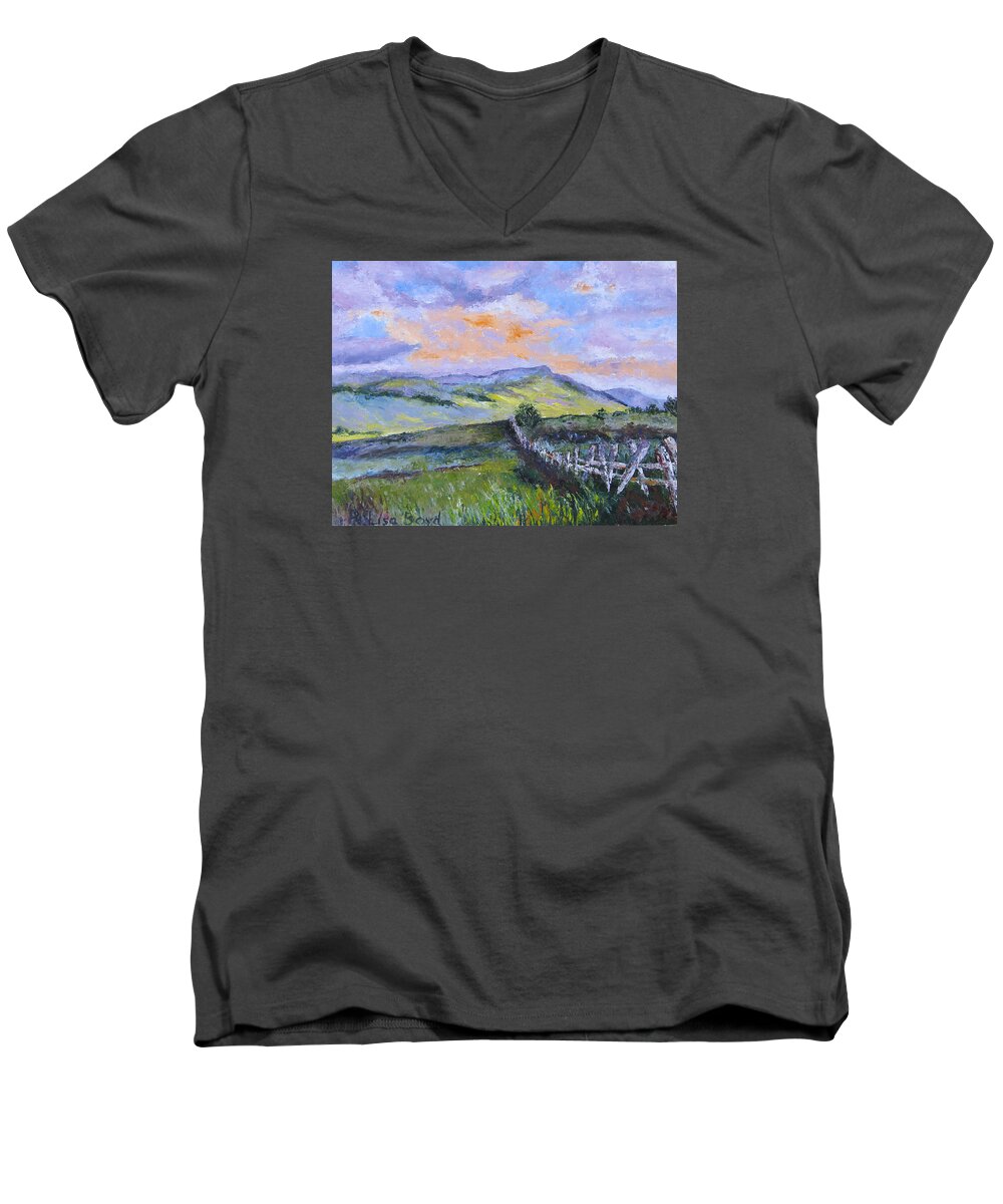 Pallet Knife Men's V-Neck T-Shirt featuring the painting Pallet Knife Sunset by Lisa Boyd