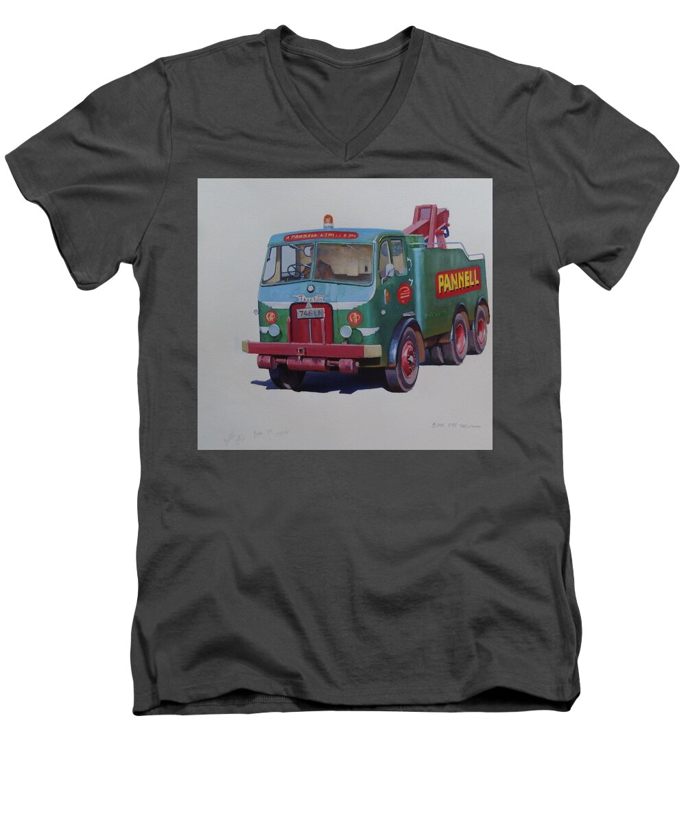 Pannell Men's V-Neck T-Shirt featuring the painting Pannell Leyland wrecker. by Mike Jeffries