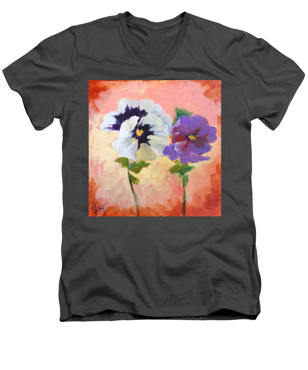 Pansy Flowers Men's V-Neck T-Shirt featuring the painting Pansies by Mary Scott