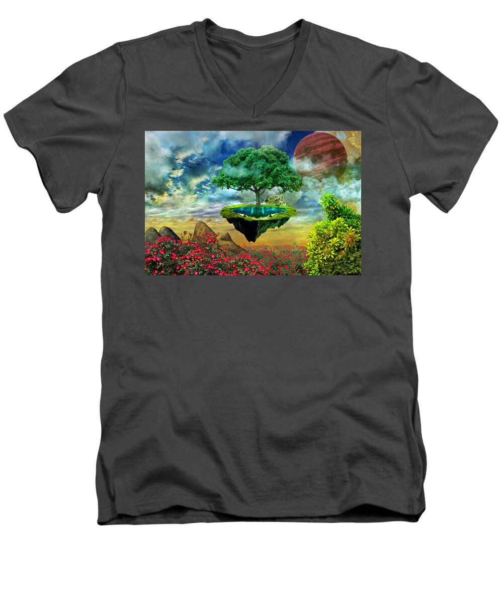 Paradise Men's V-Neck T-Shirt featuring the digital art Paradise Island by Ally White