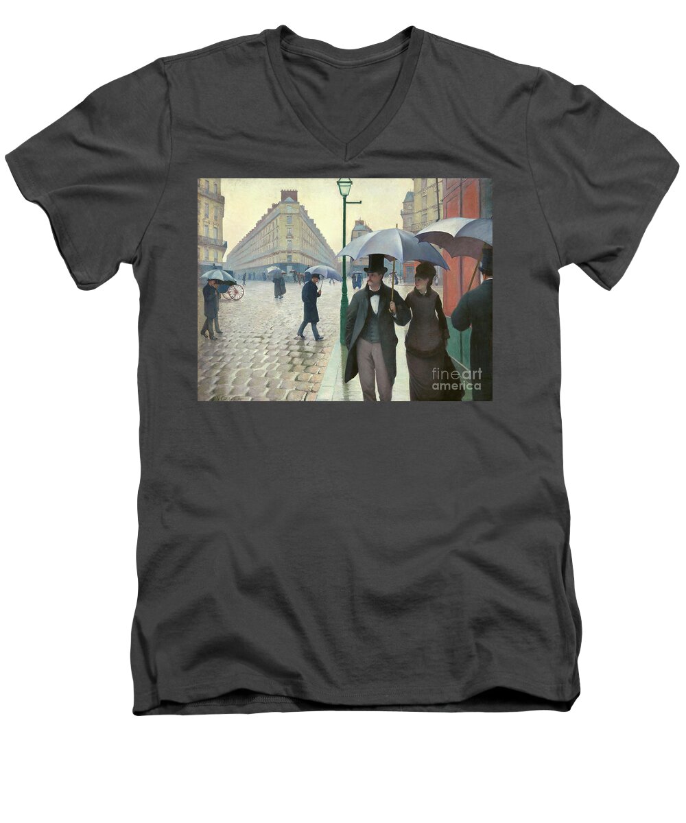 Paris Men's V-Neck T-Shirt featuring the photograph Paris A Rainy Day - Gustave Caillebotte by Doc Braham