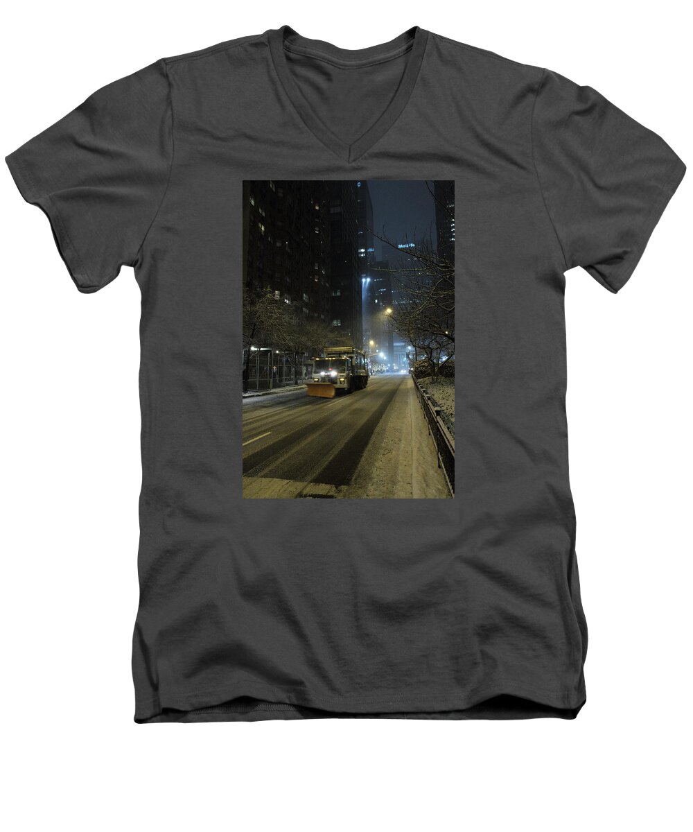 Snow Storm Men's V-Neck T-Shirt featuring the photograph Park Avenue bellow Grand Central Manhattan New York by Alexander Winogradoff