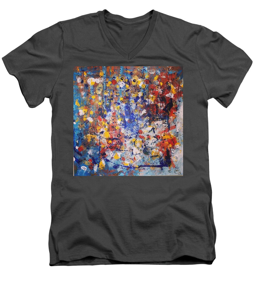 Abstract Acrylic Men's V-Neck T-Shirt featuring the painting Passage by Marita Esteva