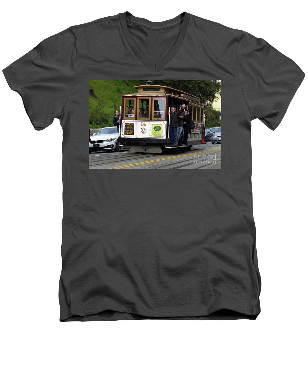 Cable Car Men's V-Neck T-Shirt featuring the photograph Passenger waves from a Cable Car by Steven Spak