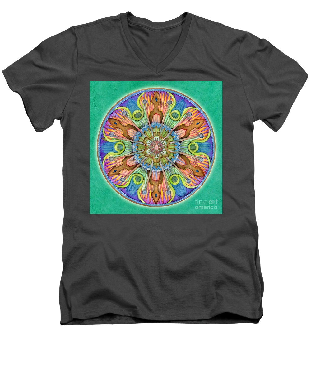 Mandala Men's V-Neck T-Shirt featuring the painting Patience Mandala by Jo Thomas Blaine