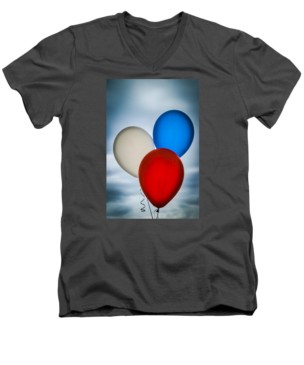 Balloons Men's V-Neck T-Shirt featuring the photograph Patriotic Balloons by Carolyn Marshall