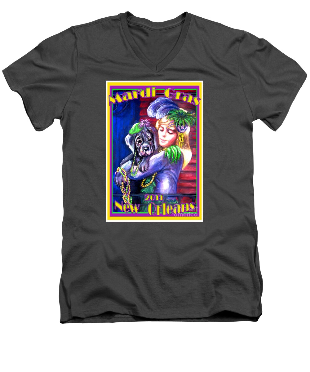 Mardi Gras Poster 2011 Men's V-Neck T-Shirt featuring the pastel Pawdi Gras by Beverly Boulet