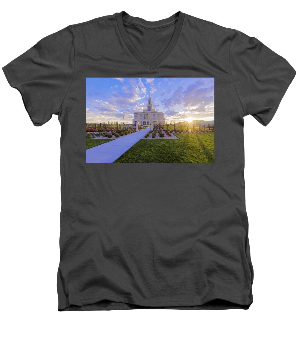 Payson Men's V-Neck T-Shirt featuring the photograph Payson Temple I by Chad Dutson