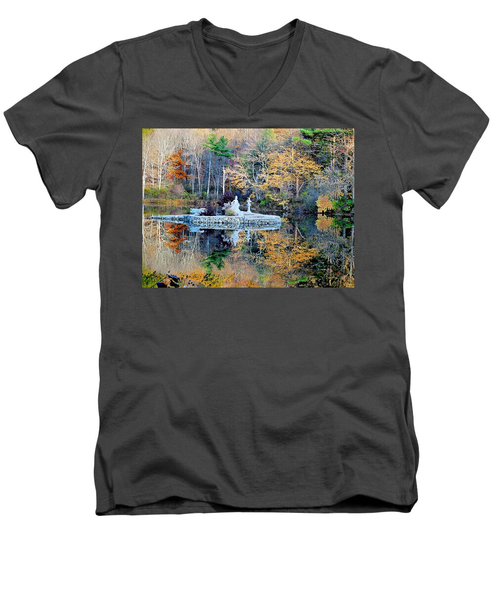 Peak Autumn Reflection Men's V-Neck T-Shirt featuring the painting Peak Autumn reflection 5 by Jeelan Clark