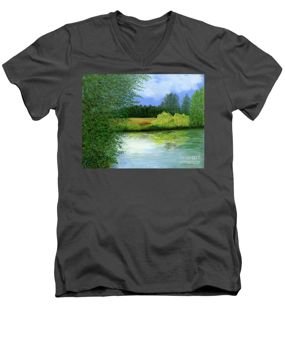 Pond Men's V-Neck T-Shirt featuring the painting Perfect Afternoon by Ginny Neece