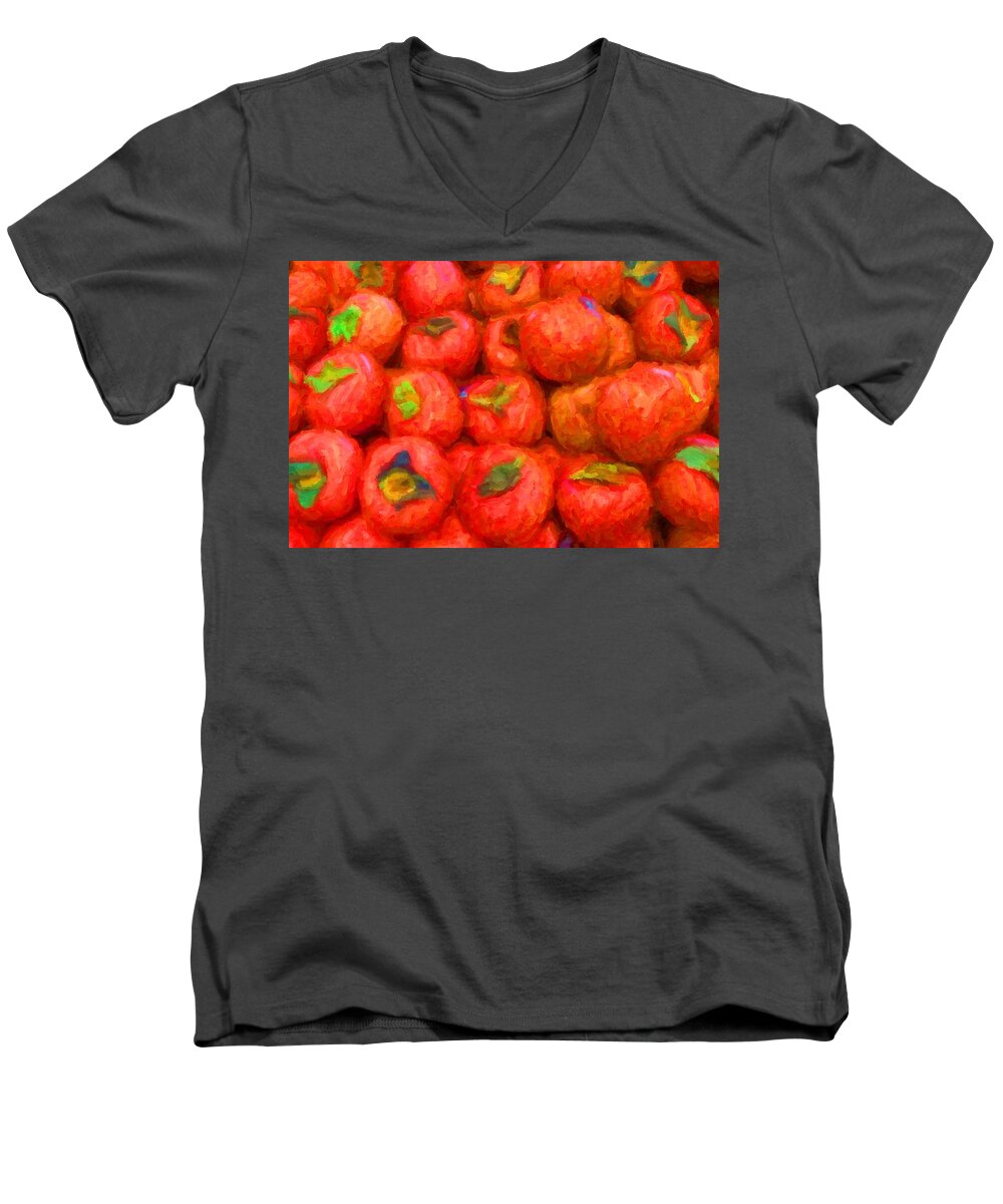 Persimmon Men's V-Neck T-Shirt featuring the digital art Persimmons by Caito Junqueira