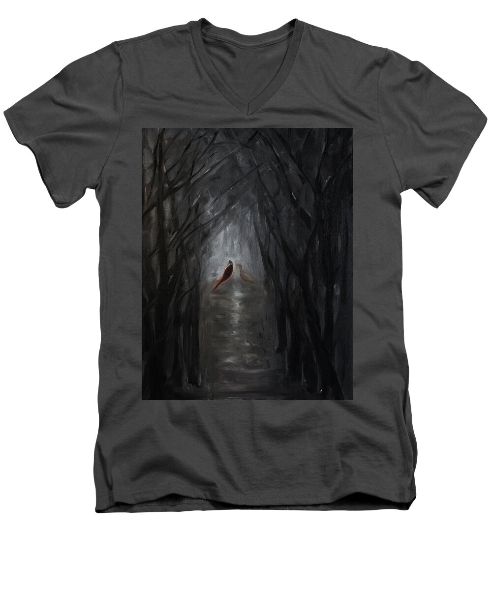 Pheasants Men's V-Neck T-Shirt featuring the painting Pheasants in the Garden by Tone Aanderaa