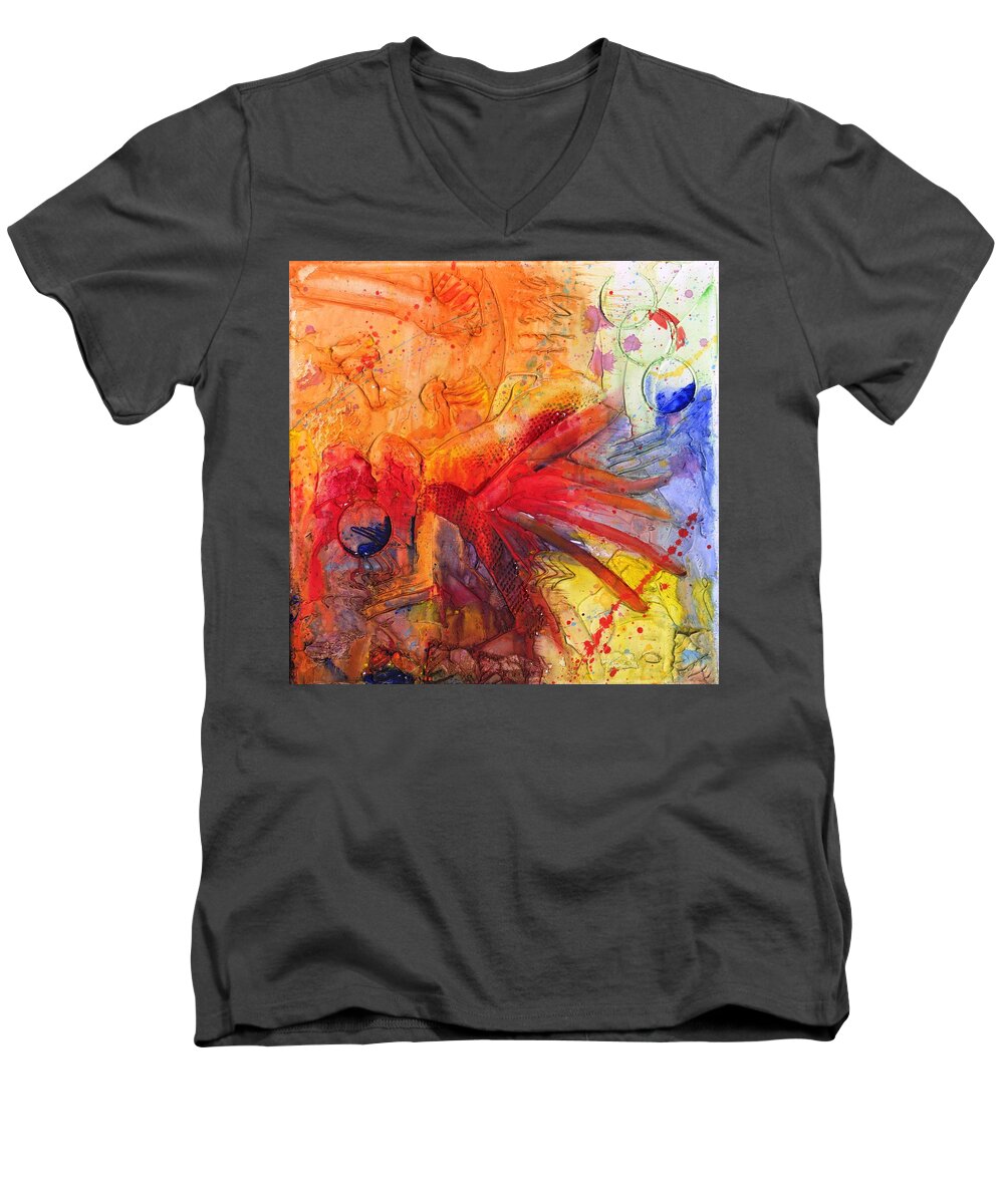 Hummingbird Men's V-Neck T-Shirt featuring the painting Phoenix Hummingbird by Phil Strang