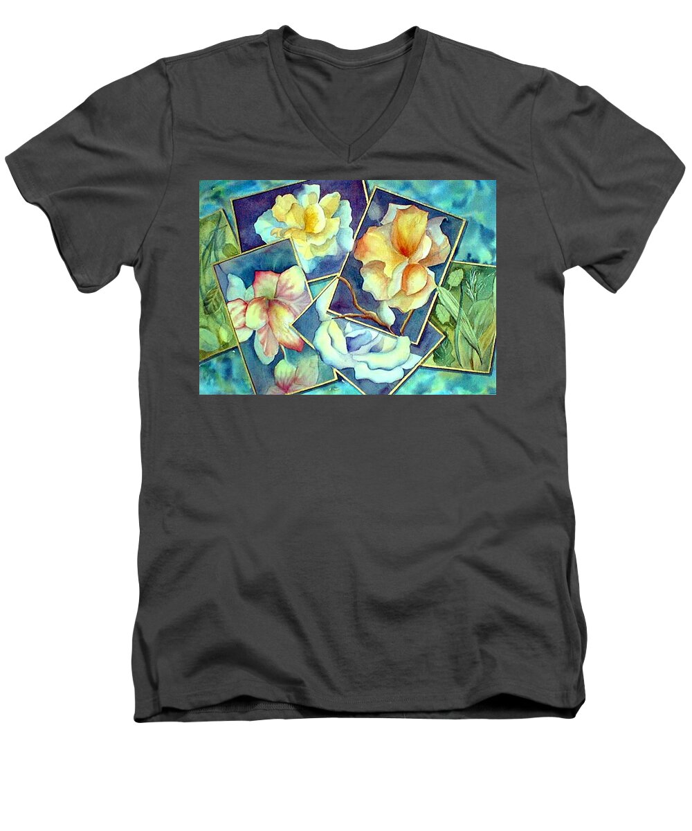 Watercolor Men's V-Neck T-Shirt featuring the painting Pictures at an Exhibition by Debbie Lewis