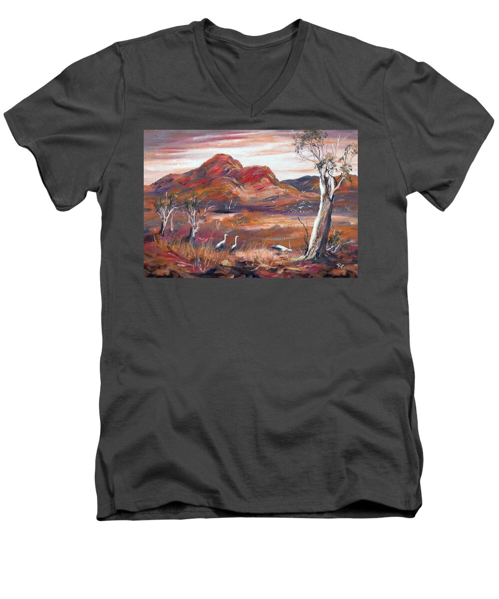 Pilbara Men's V-Neck T-Shirt featuring the painting Pilbara, outback, Western Australia, by Ryn Shell