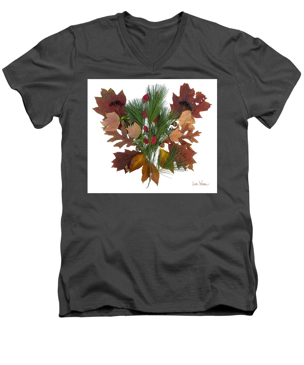 Lise Winne Men's V-Neck T-Shirt featuring the digital art Pine and Leaf Bouquet by Lise Winne