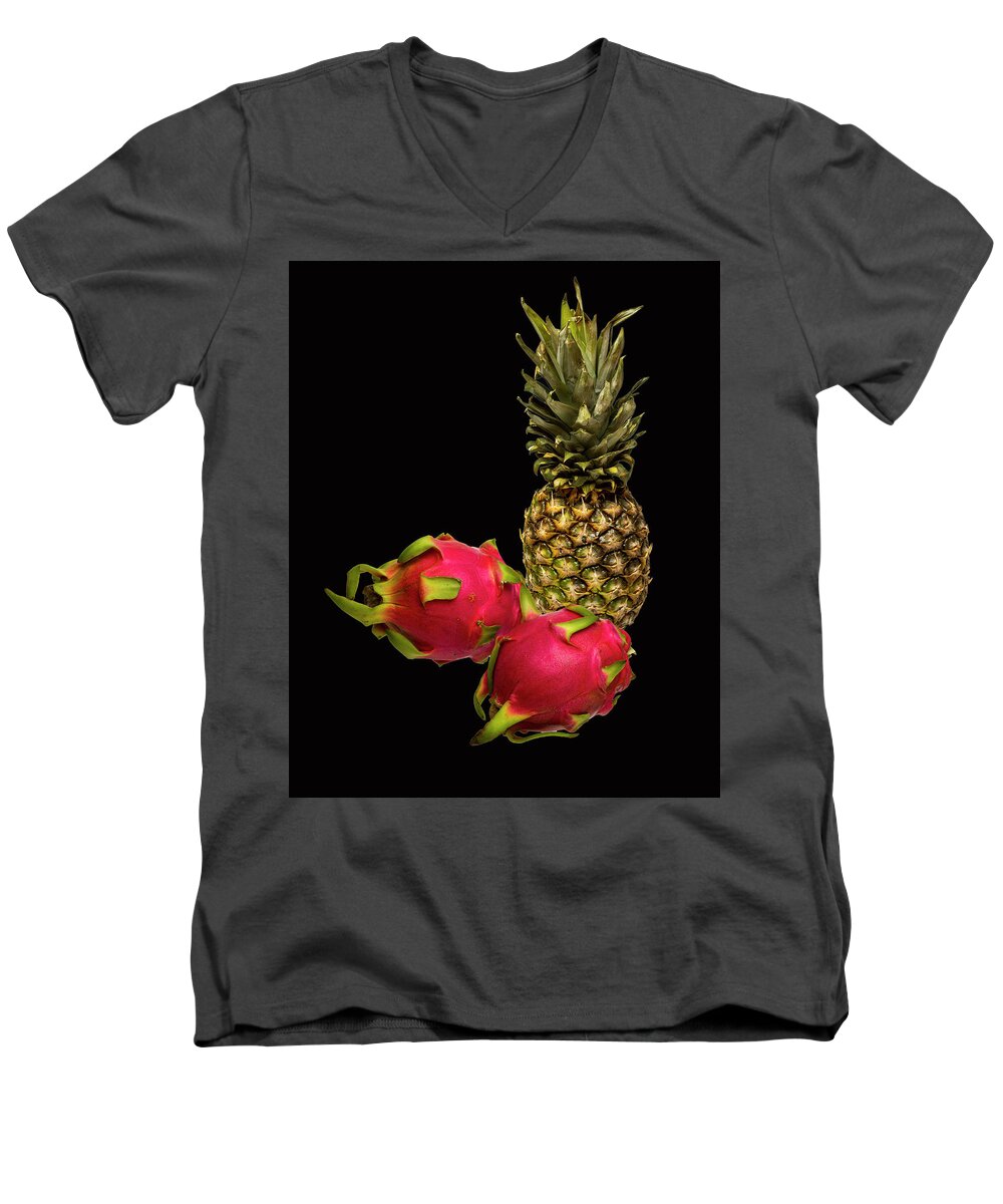 Dragon Fruit Men's V-Neck T-Shirt featuring the photograph Pineapple and Dragon Fruit by David French