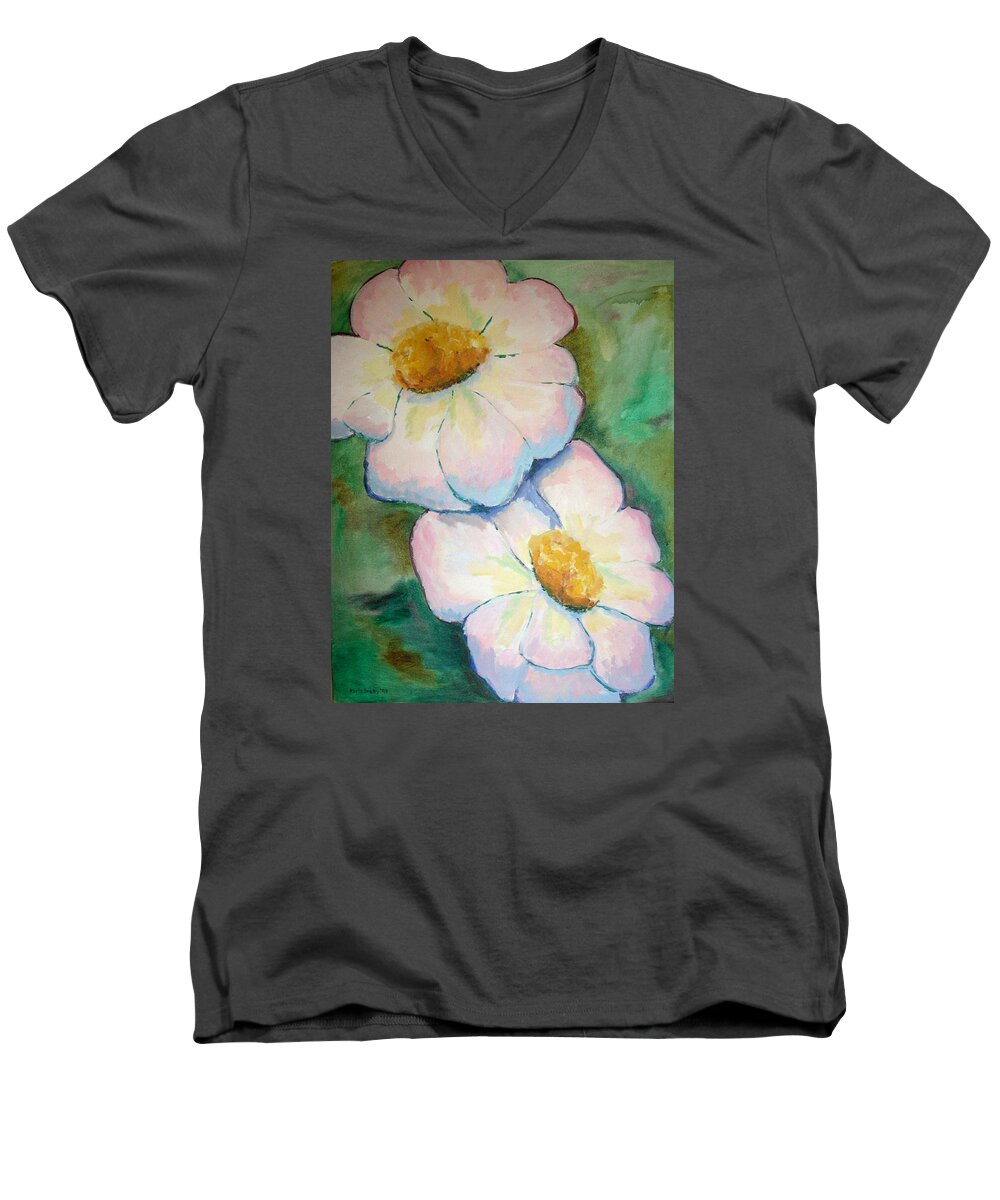 Acrylic Painting Men's V-Neck T-Shirt featuring the painting Pink Disc Flowers by Karla Beatty