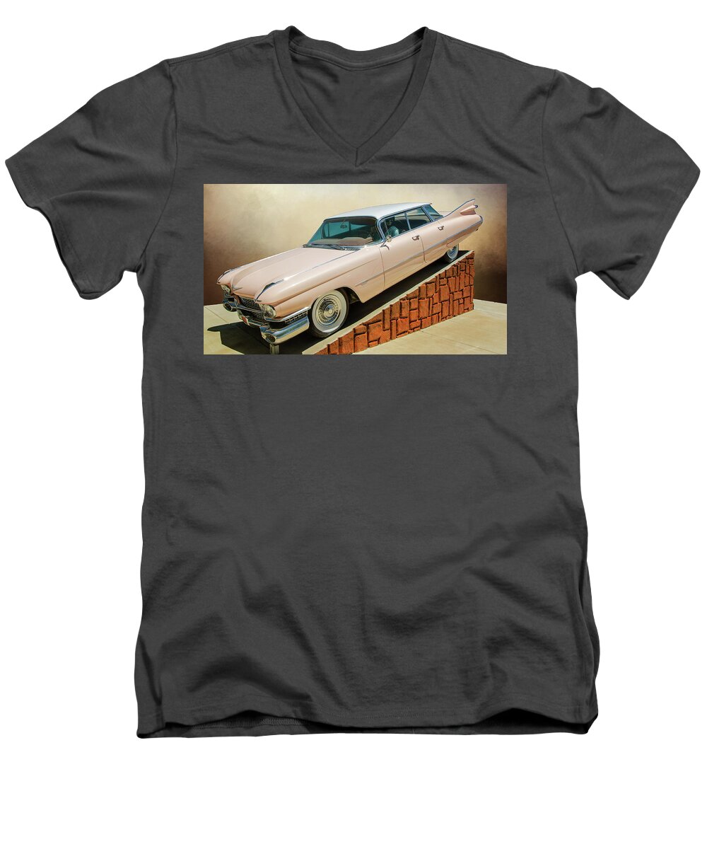 Pink Elvis Caddy Men's V-Neck T-Shirt featuring the photograph Pink Elvis Caddy by Susan McMenamin