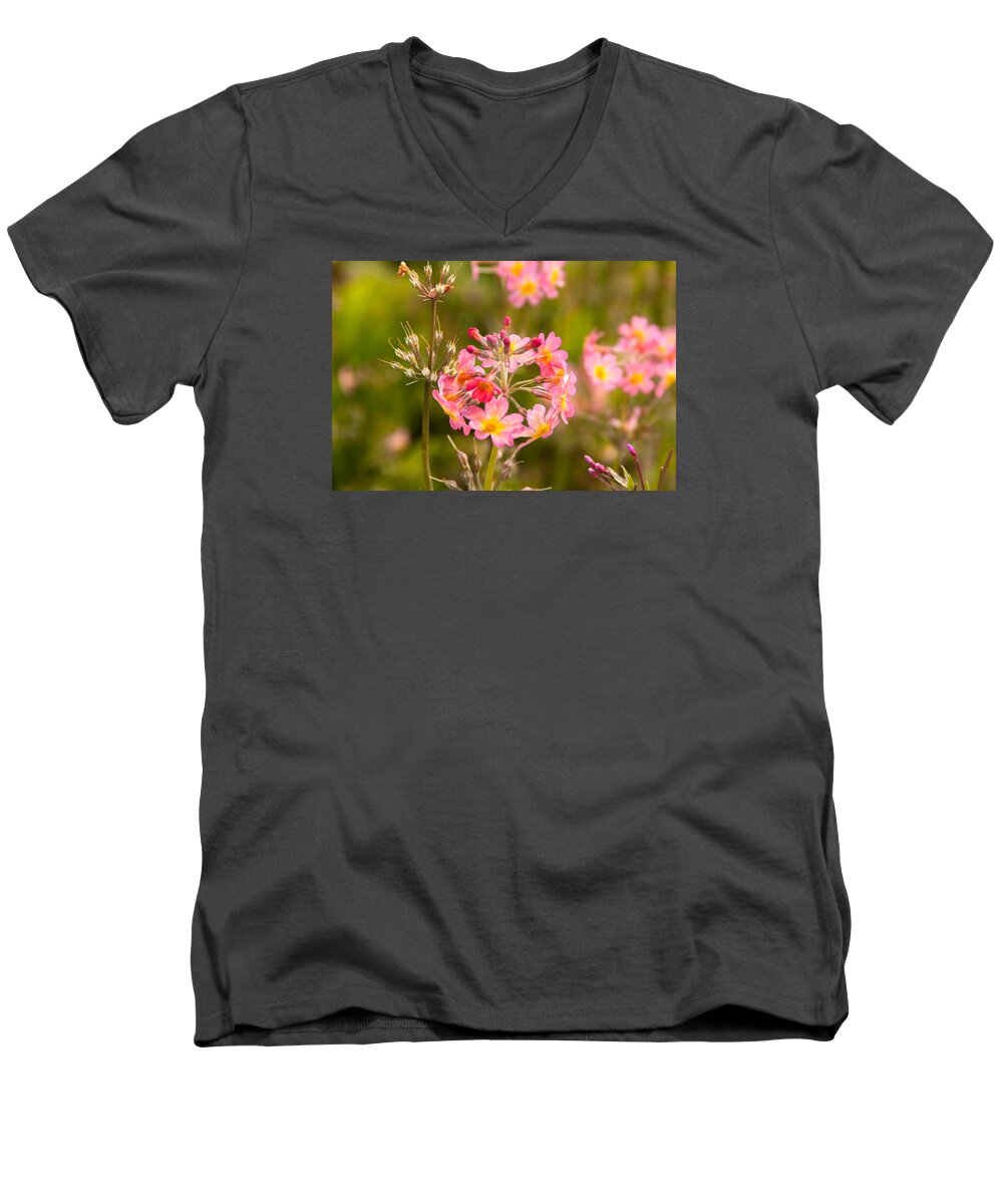 Pink Men's V-Neck T-Shirt featuring the photograph Pink flowers in Scotland by Kathleen McGinley