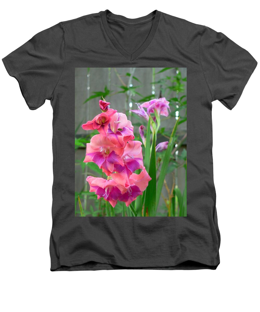 Orcinus Fotograffy Men's V-Neck T-Shirt featuring the photograph Pink In The Garden by Kimo Fernandez