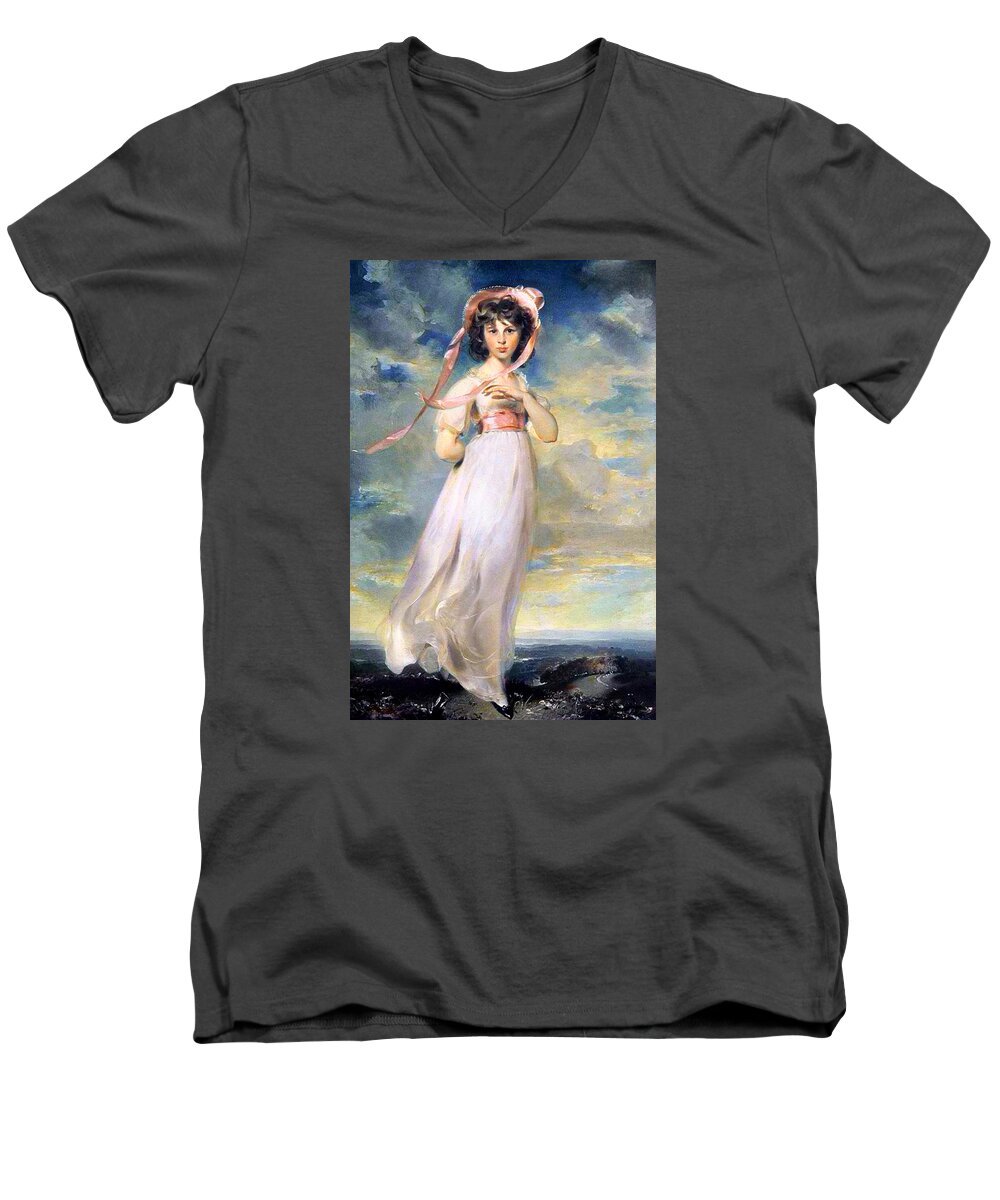 Pinkie Men's V-Neck T-Shirt featuring the painting Pinkie by Thomas Lawrence