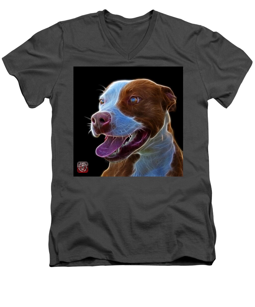 Pit Bull Men's V-Neck T-Shirt featuring the mixed media Pit Bull Fractal Pop Art - 7773 - F - BB by James Ahn