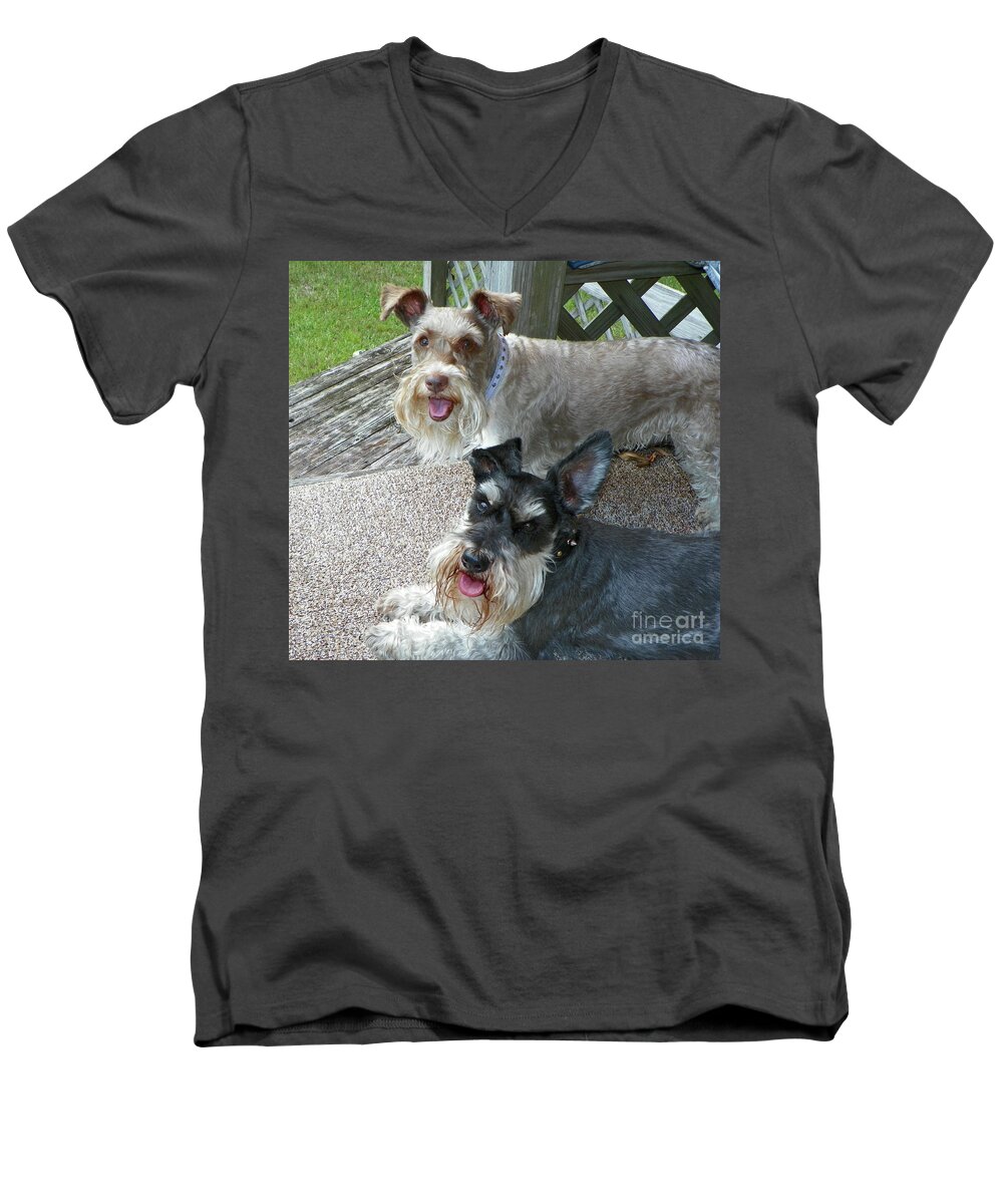 Pet Men's V-Neck T-Shirt featuring the photograph Please Help Us Catch That Squirrel by Carol Bradley