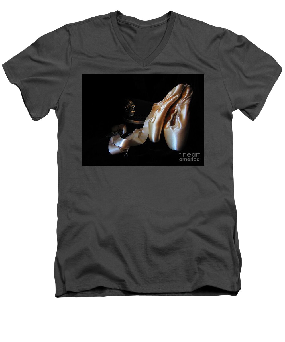 Dog Tags Men's V-Neck T-Shirt featuring the photograph Pointe Shoes, Dog Tags,and a Badge by Laurianna Taylor