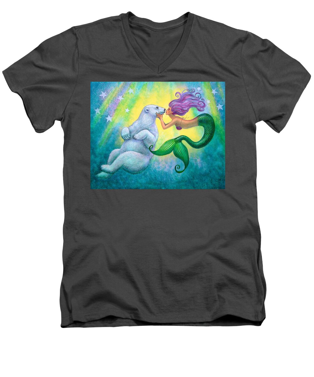 Mermaids Men's V-Neck T-Shirt featuring the painting Polar Bear Kiss by Sue Halstenberg