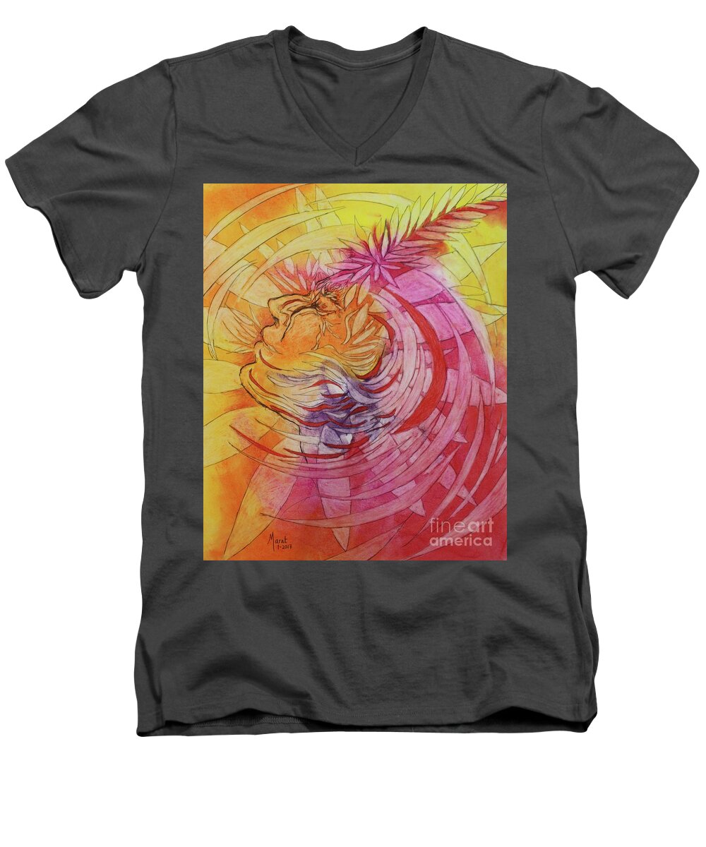 Northernlights Men's V-Neck T-Shirt featuring the drawing Polynesian Warrior by Marat Essex