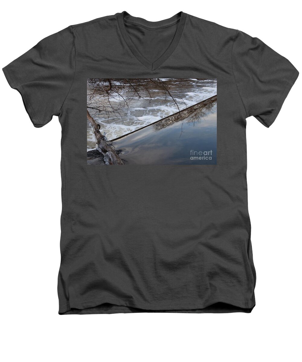 Winter Men's V-Neck T-Shirt featuring the photograph Pompton Spillway from Above by Christopher Lotito