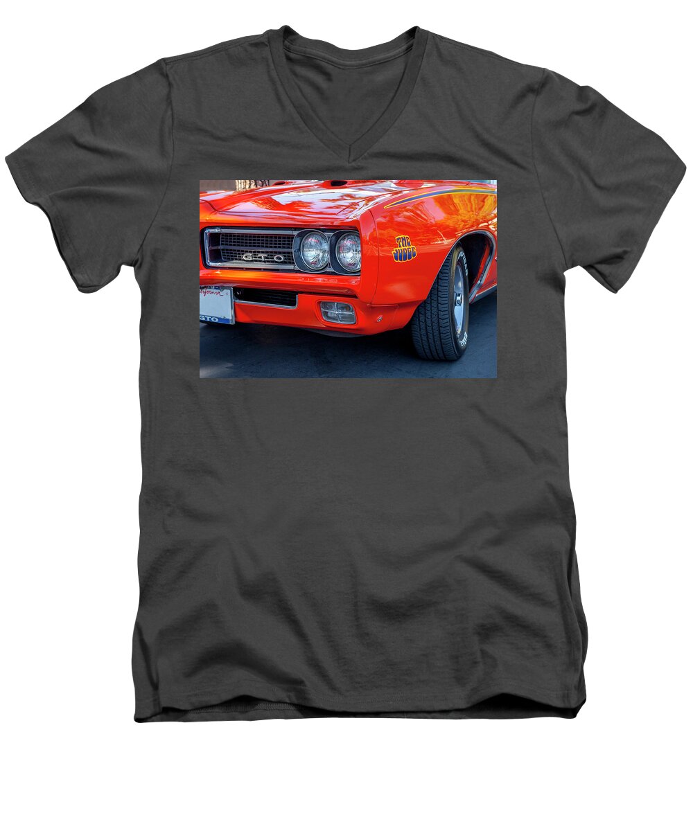 Pontaic Men's V-Neck T-Shirt featuring the photograph Pontiac G T O Judge 1969 Convertible by Gene Parks