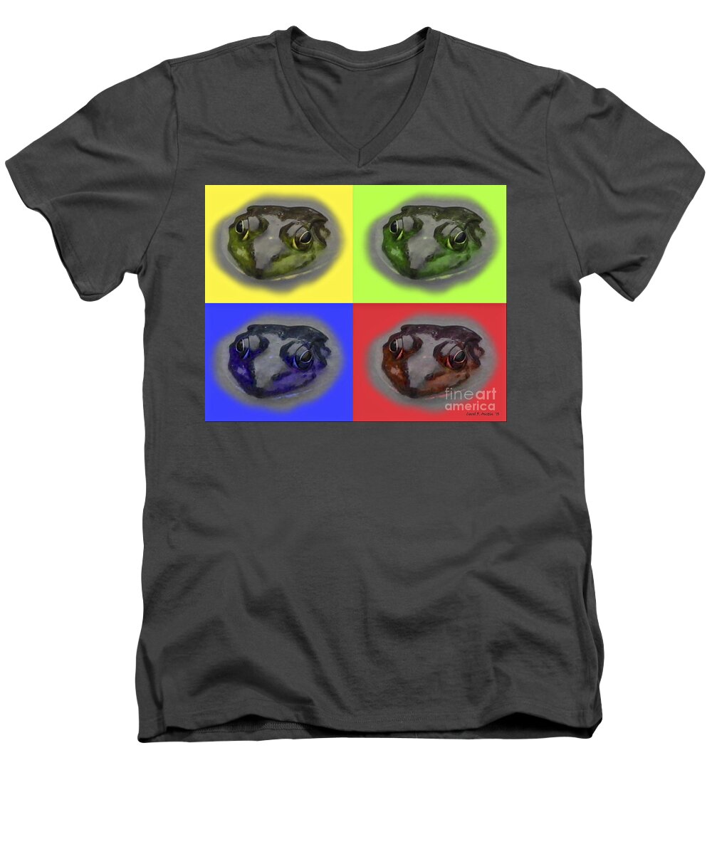 Pop Art;digital Men's V-Neck T-Shirt featuring the photograph Pop Art Frog Face by Carol F Austin