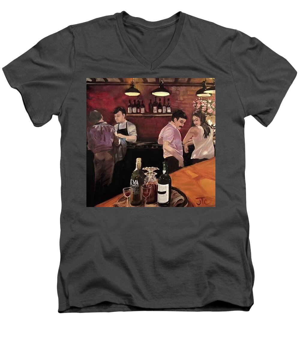 Bar Men's V-Neck T-Shirt featuring the painting Port Bar by Julie Todd-Cundiff