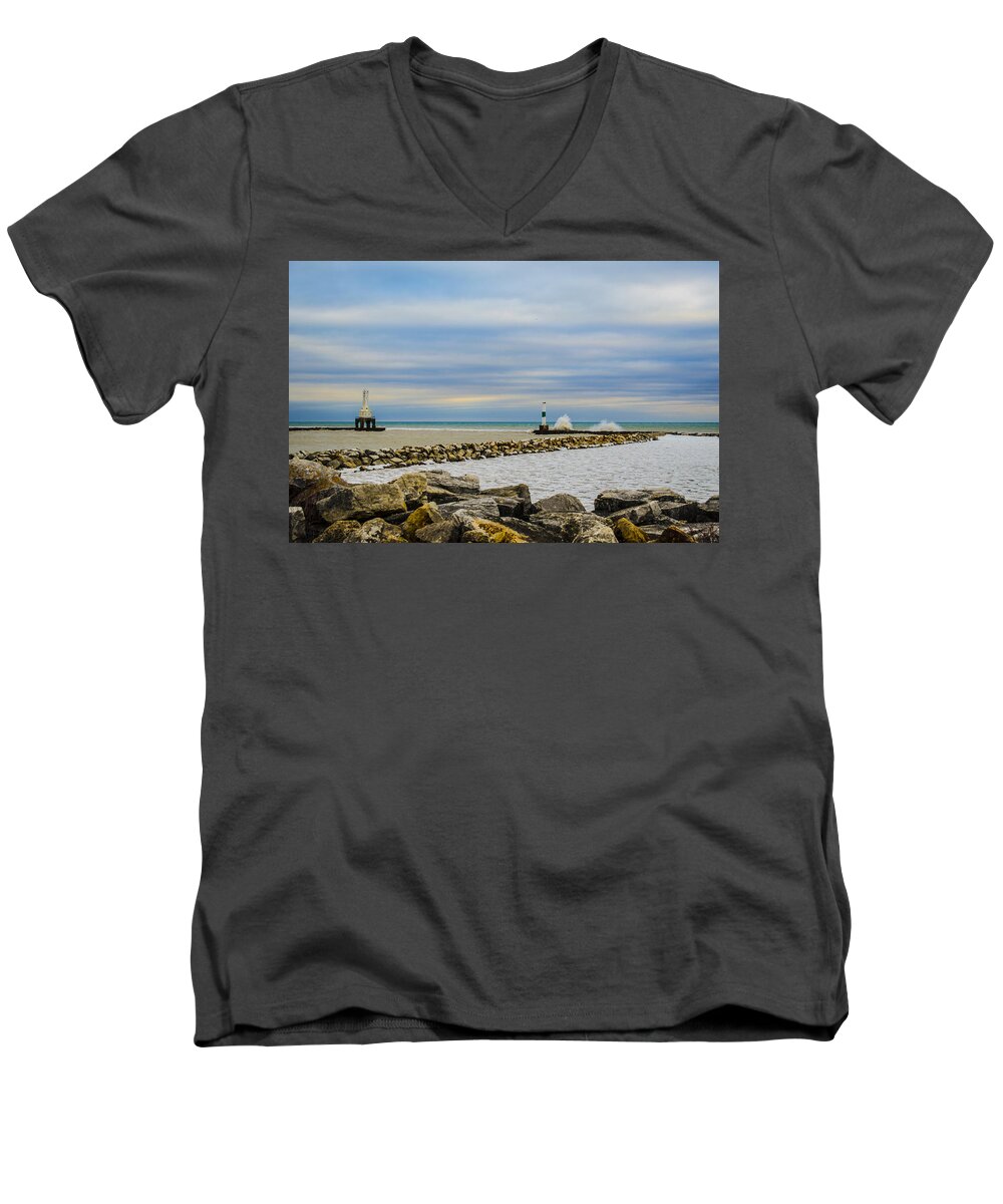 Port Washington Light Men's V-Neck T-Shirt featuring the photograph Port Washington Light 6 by Deborah Smolinske