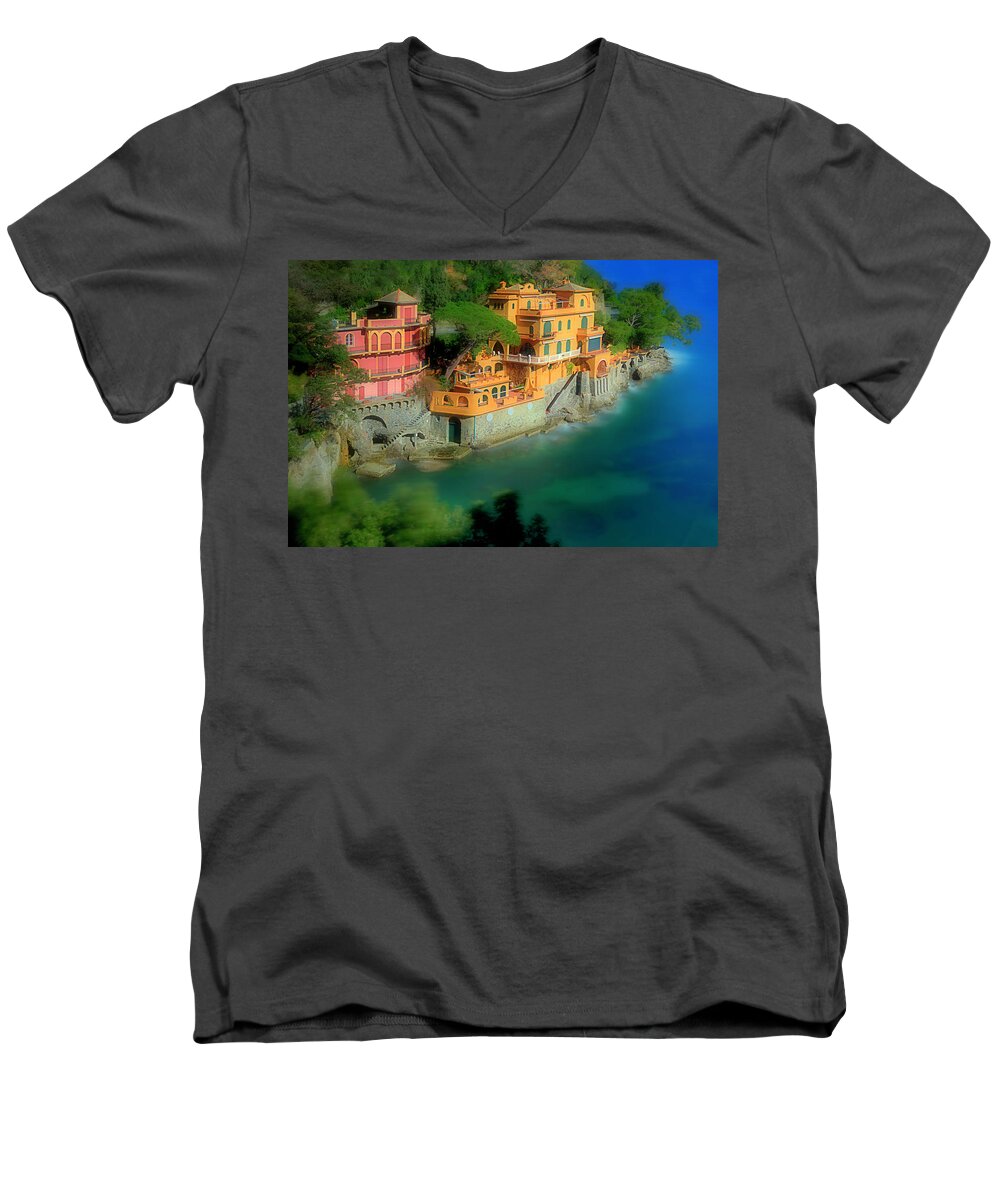 Portofino Men's V-Neck T-Shirt featuring the photograph Portofino Park Bay by Enrico Pelos